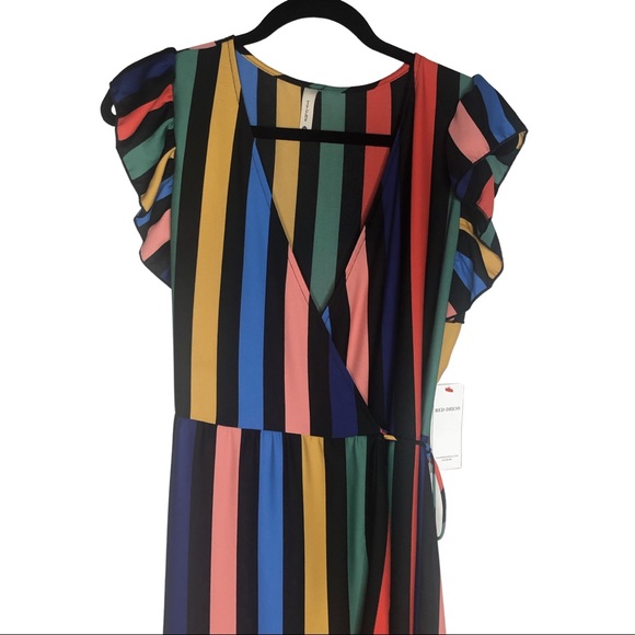 NWT Tyche Multi Color Striped Wrap Maxi Dress Sz M - Picture 7 of 16